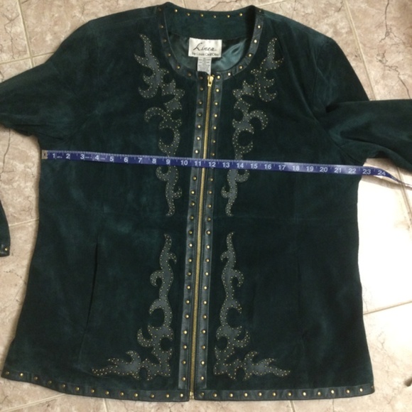 Linea by Louis Dell’Olio Suede Zip Jacket Green Embellished Studded XL - Picture 11 of 16